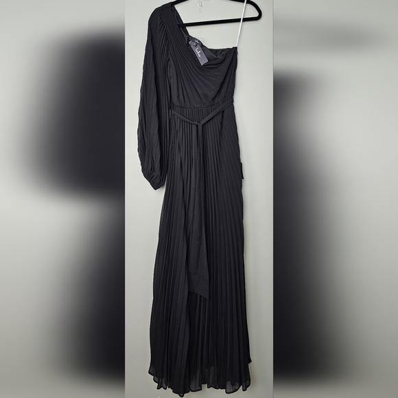 Lulus Women's Divine Charm Black Pleated One-Shoulder Maxi Dress, Size Large - Picture 7 of 8
